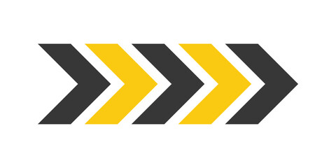Chevron arrow icon set in black and yellow. Modern direction symbols. Abstract navigation or movement design. Vector illustration for signage, guidance, interface, and infographics.