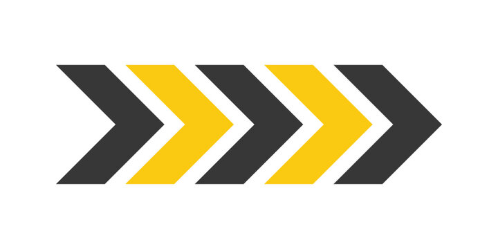 Chevron arrow icon set in black and yellow. Modern direction symbols. Abstract navigation or movement design. Vector illustration for signage, guidance, interface, and infographics.
