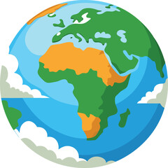 Cartoon earth with africa and clouds