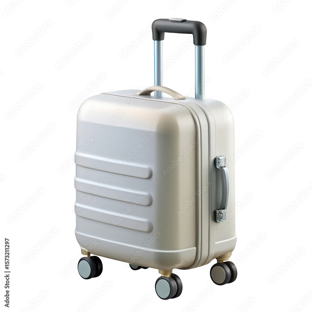 Poster 3d modern rolling suitcase with telescopic handle isolated on transparent background
