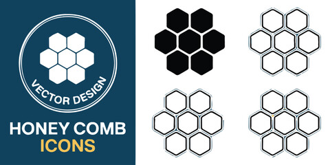honeycomb vector icon set with solid, outline, and double outline styles for versatile branding projects