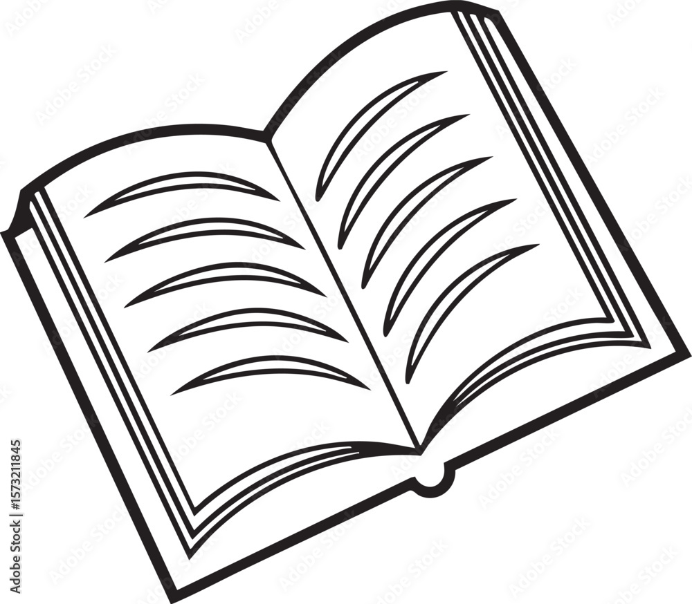 Poster open book with blank pages and black outline isolated on transparent background