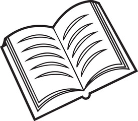 Open book with blank pages and black outline isolated on transparent background