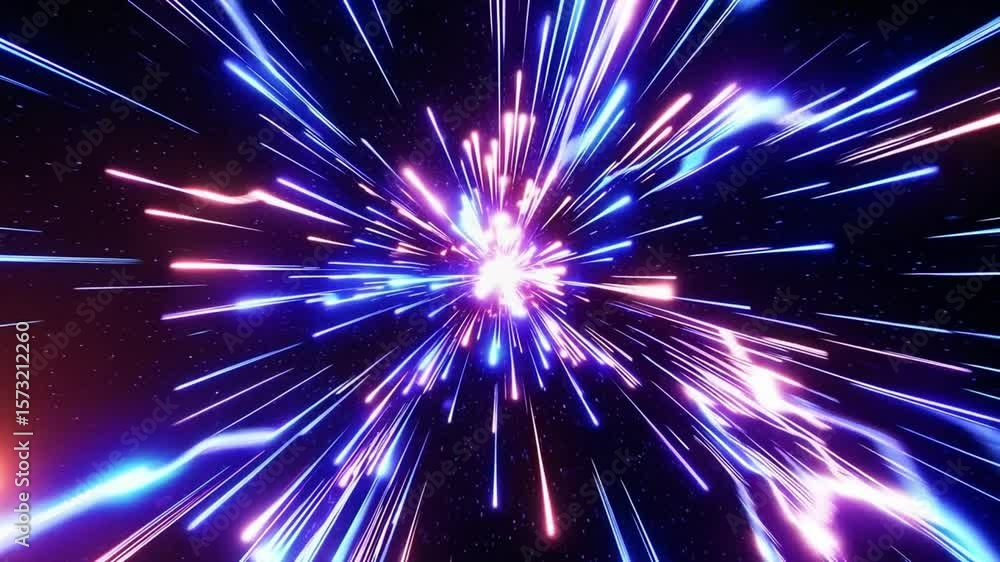 Poster colorful abstract explosion of light and energy in a starry background with vibrant streaks and glow