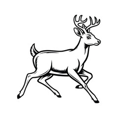 Fototapeta premium Leaping Deer with Antlers, Minimalist Black and White