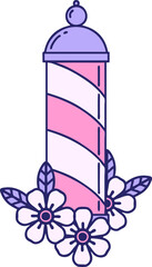 iconic tattoo style image of a barbers pole in bright neon color