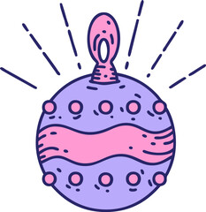 illustration of a traditional tattoo style christmas ornament in bright neon color