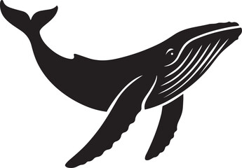 Ocean animal humpback whale silhouette, Majestic marine creature illustration