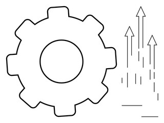 Large gear combined with upward arrows symbolizing growth, efficiency, productivity, innovation, technology, and progress. Ideal for business development, teamwork, engineering success improvement