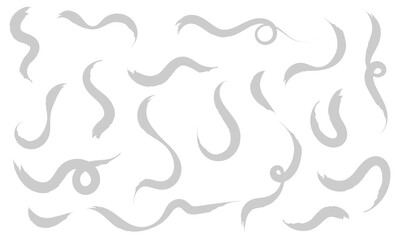 Brush line stroke squiggly paint set on chalkboard. Hand drawn doodle swirl wave brush curly charcoal stroke. Line squiggly paint curly hand drawn ink calligraphy elements. Vector illustration. 