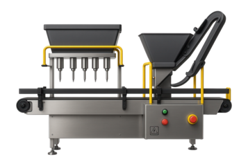High-speed filling line with synchronized cap sorter and placer for a chemical production facility