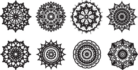 Seamless vector set of black and white floral ornamental elements for decorative pattern design
