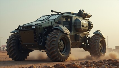 Fototapeta premium Futuristic Military Off-Road Vehicle in Desert