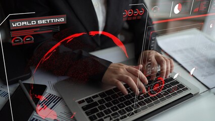 High-tech global network connection interface showing worldwide digital communication, data exchange, and internet connectivity. Global connection, data interaction, and worldwide communication. Thunk