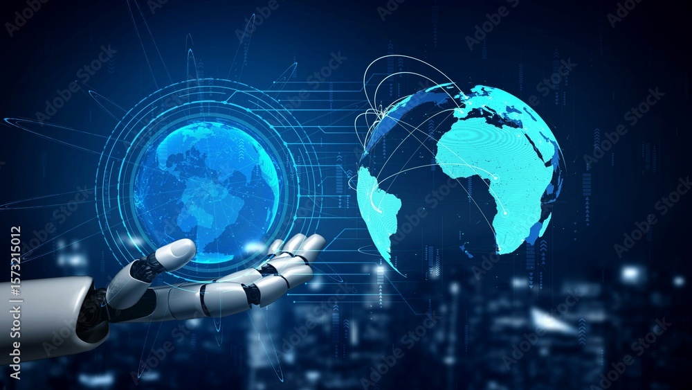 Poster ai supports global data exchange with intelligent infrastructure, virtual assistant visualizations, 