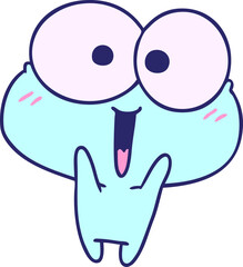 cartoon illustration kawaii excited cute frog in bright neon color