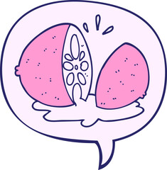 cartoon cut lemon with speech bubble in bright neon color