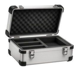 Lightweight aluminum container with a foam-lined interior for transporting sensitive equipment in an electronics factory