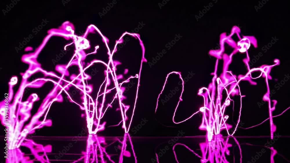 Poster vibrant pink light trails creating an abstract design on a dark background with smooth fluid motion
