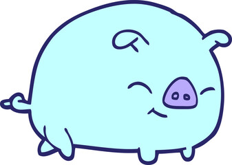 hand drawn doodle style cartoon pig in bright neon color