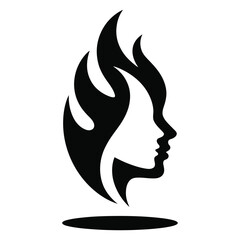 Black Silhouette Woman Face Profile Abstract Flame Hair Design Logo vector