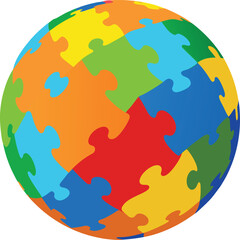 Colorful puzzle globe with interlocking pieces