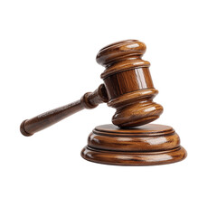 Wooden gavel on a sound block on transparent background