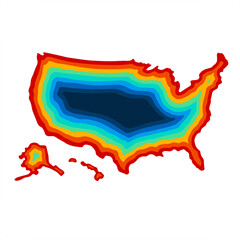 3D Shadow Box, 10 layers, USA map rainbow contour silhouette, layered paper cut vector