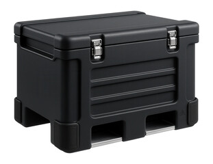 Portable polyethylene bunker with forklift pockets for temporary storage of building materials.