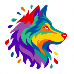 3D Shadow Box, 10 layers, rainbow wolf head silhouette, colorful layered papercut animal art