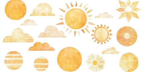Watercolor sun and cloud designs