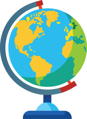 Stylized globe on a blue stand with red accents