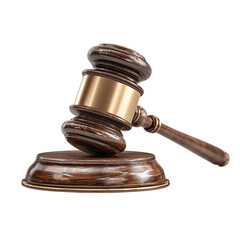 Wooden gavel on a sound block on transparent background