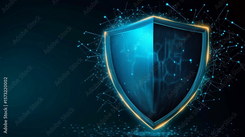 Aufkleber glowing digital shield symbolizes cybersecurity, protecting data in cyberspace with futuristic netwo