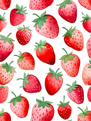Watercolor Seamless Repeating pattern of vibrant strawberries with check and polka dots Background for Notebook Cover Textile Clothes Print.