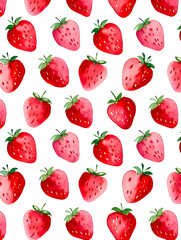 Watercolor Seamless Repeating pattern of vibrant strawberries with check and polka dots Background for Notebook Cover Textile Clothes Print.