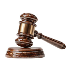 Wooden gavel on a sound block on transparent background