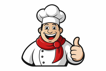 Smiling cartoon chef giving thumbs up cooking food