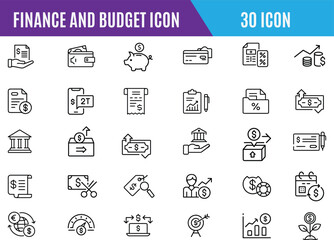 Finance icon set. business and finance editable stroke line icon set with  Finance, money, financial report, technology etc.,money, bank, check, payment, wallet, deposit, Vector outline.....