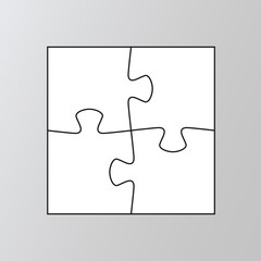 Puzzle template with 4 details. Laser jigsaw pieces cut grid. Layout of thinking mosaic game. White modern background. Infographic diagram. Vector illustration.