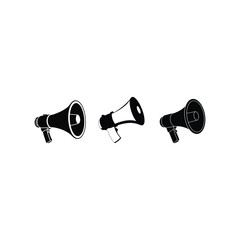 Megaphone Communication Array: A stark collection of graphic megaphones, each meticulously rendered in solid black, standing as symbols of announcement.