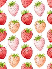 Watercolor Seamless Repeating pattern of vibrant strawberries with check and polka dots Background for Notebook Cover Textile Clothes Print.