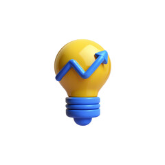blue and yellow 3d lightbulb with idea graph icon