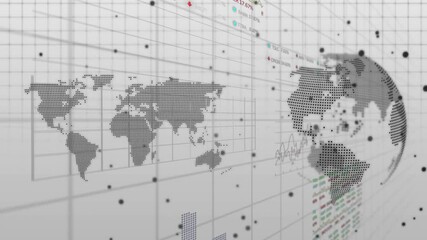 On start dotted globe rotating revealing data nodes, charts drawing illustrating global patterns - Powered by Adobe