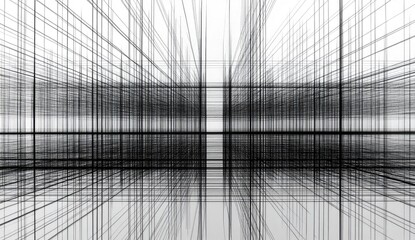 Abstract architectural perspective of a gridded space