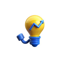 blue and yellow 3d lightbulb with idea graph icon