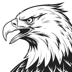 Fototapeta premium Vector art of a fierce bald eagle head in close up sharp eyes and curved beak bold black outlines with realistic shading and color gradients powerful and intense expression