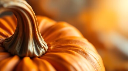 Close-up of an orange paper pumpkin, blurred autumn background.