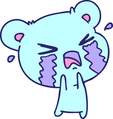 freehand drawn cartoon of a cute crying bear in bright neon color