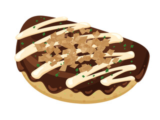 半分に折ったお好み焼きのイラスト素材